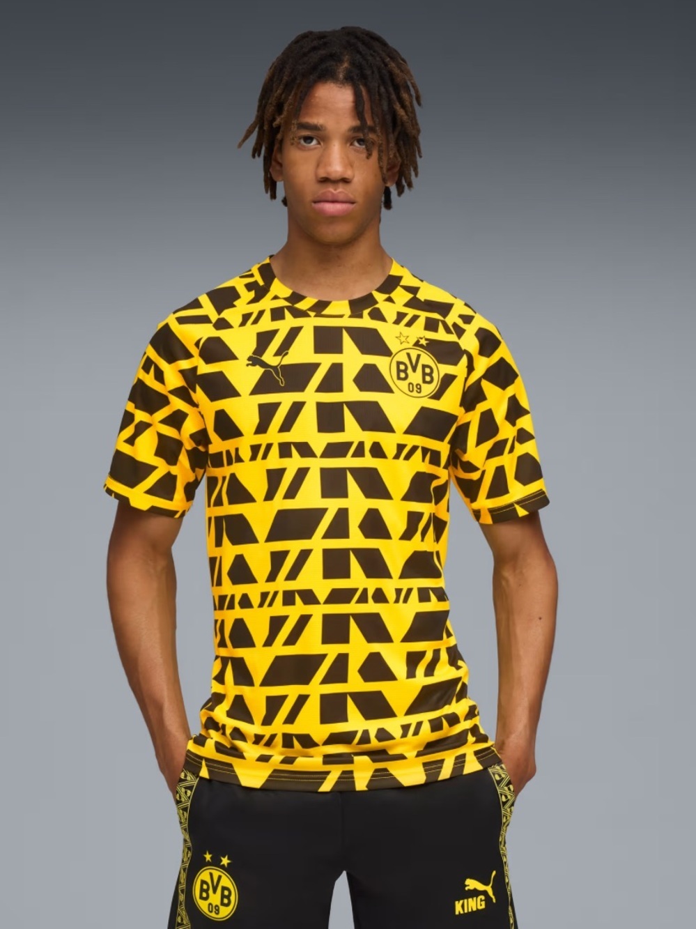 PUMA Borussia Dortmund Men's Soccer Warm-Up Jersey yellow black new M